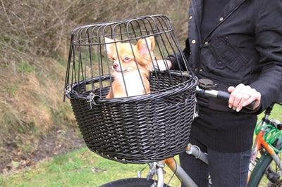 Trixie Wilgen Fietsmand Voorop Zwart Met Kussen En Kap