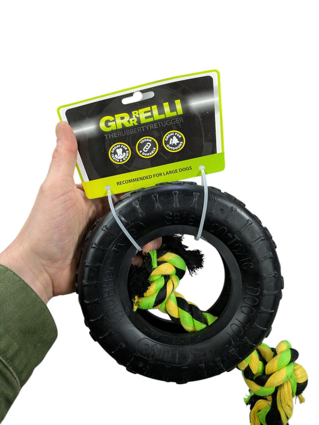 Happy Pet Grrrelli Tyre Tugger Zwart / Groen - Hondenspeelgoed in de vorm van autoband